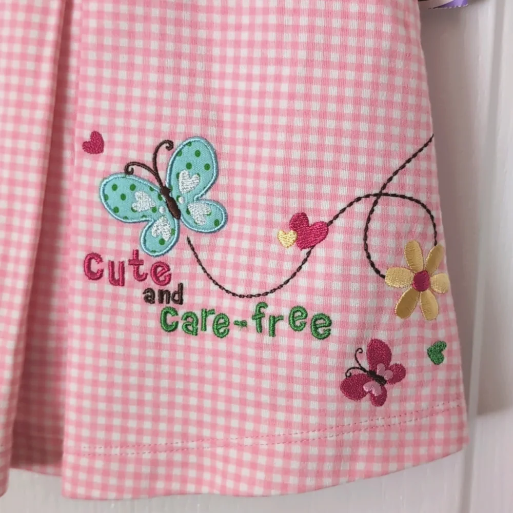 Carter's Pink/White Check 2 Pc  Dress Set. Size 12 mos. Embroidered. Butterfly